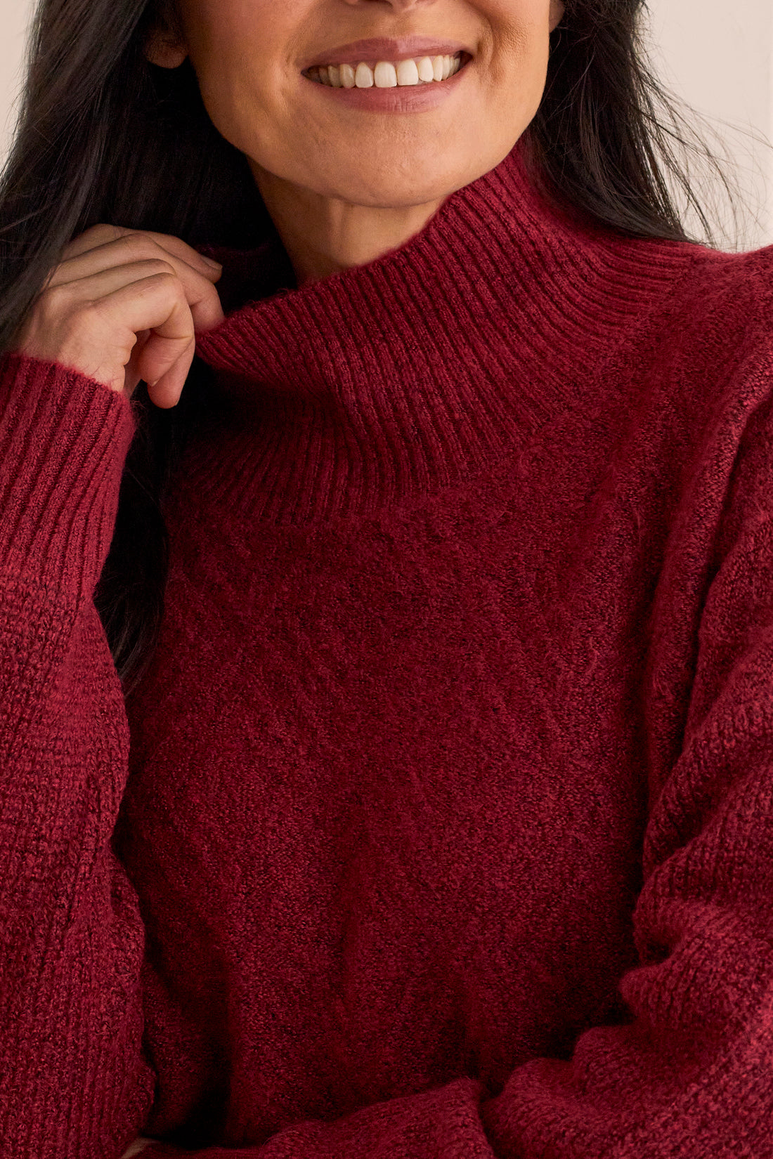 Tribal Mock Neck Sweater - Tibetan Red