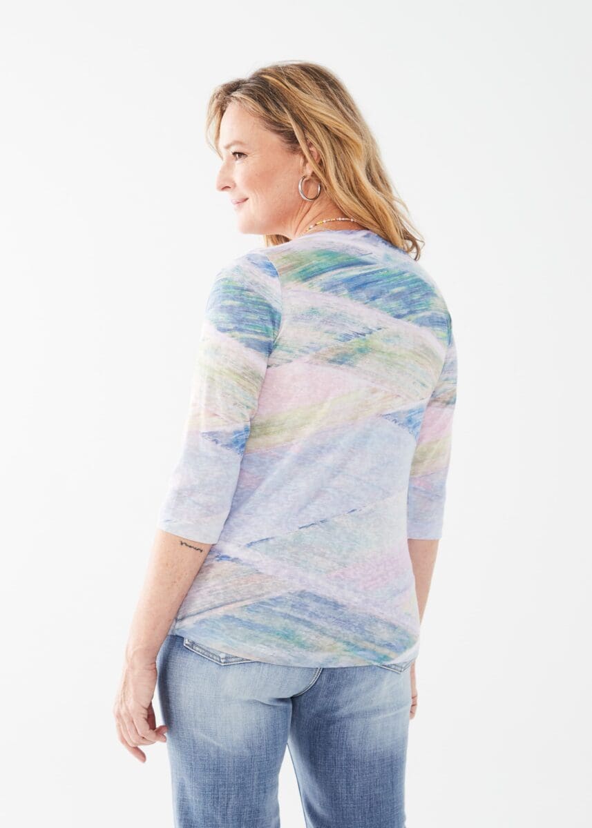 FDJ 3/4 Sleeve Boatneck Abstract Top - Field