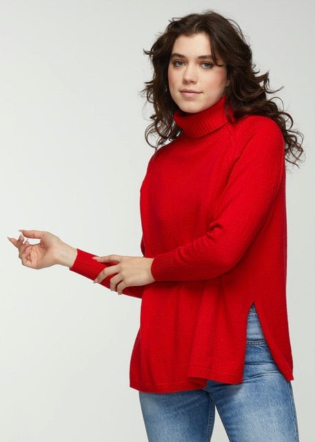 Zaket and Plover Scarlet Cable Trim Roll Neck Sweater