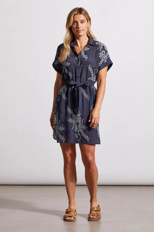 Tribal Button-Up Dress with Embroidery