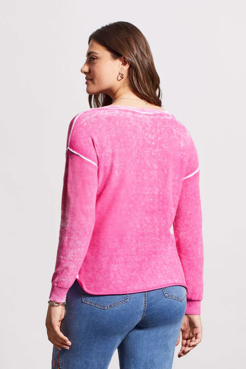 Tribal Lightweight Cotton V-Neck Sweater - Pink
